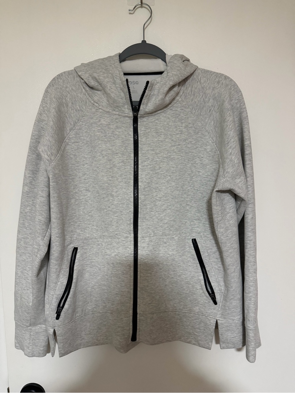 DSG Light Gray Full-Zip Hooded Bomber Jacket with Black Zippers